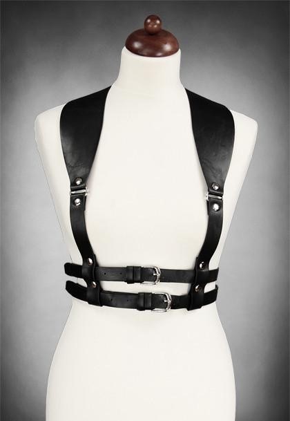 Black faux leather harness under bust thick shoulder straps 4403 Edmonton