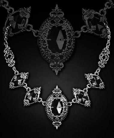 Black gems pewter framed antique silver choker necklace 4112 Edmonton