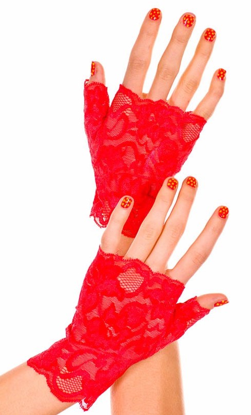 Red Fingerless Lace Gloves Wrist Length 0416 Edmonton