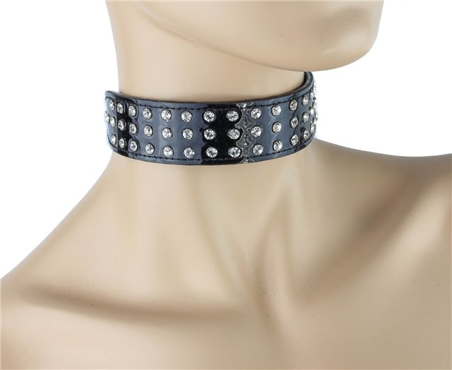 Black patent triple row rhinestone collar choker 0249 Edmonton