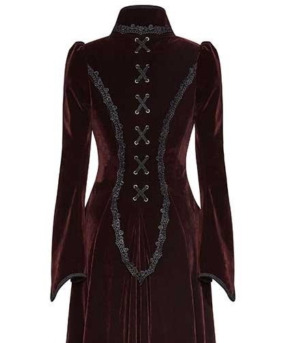 Victorian Style Burgundy Velvet& Black Lace Long Coat | Nightshade Corsets