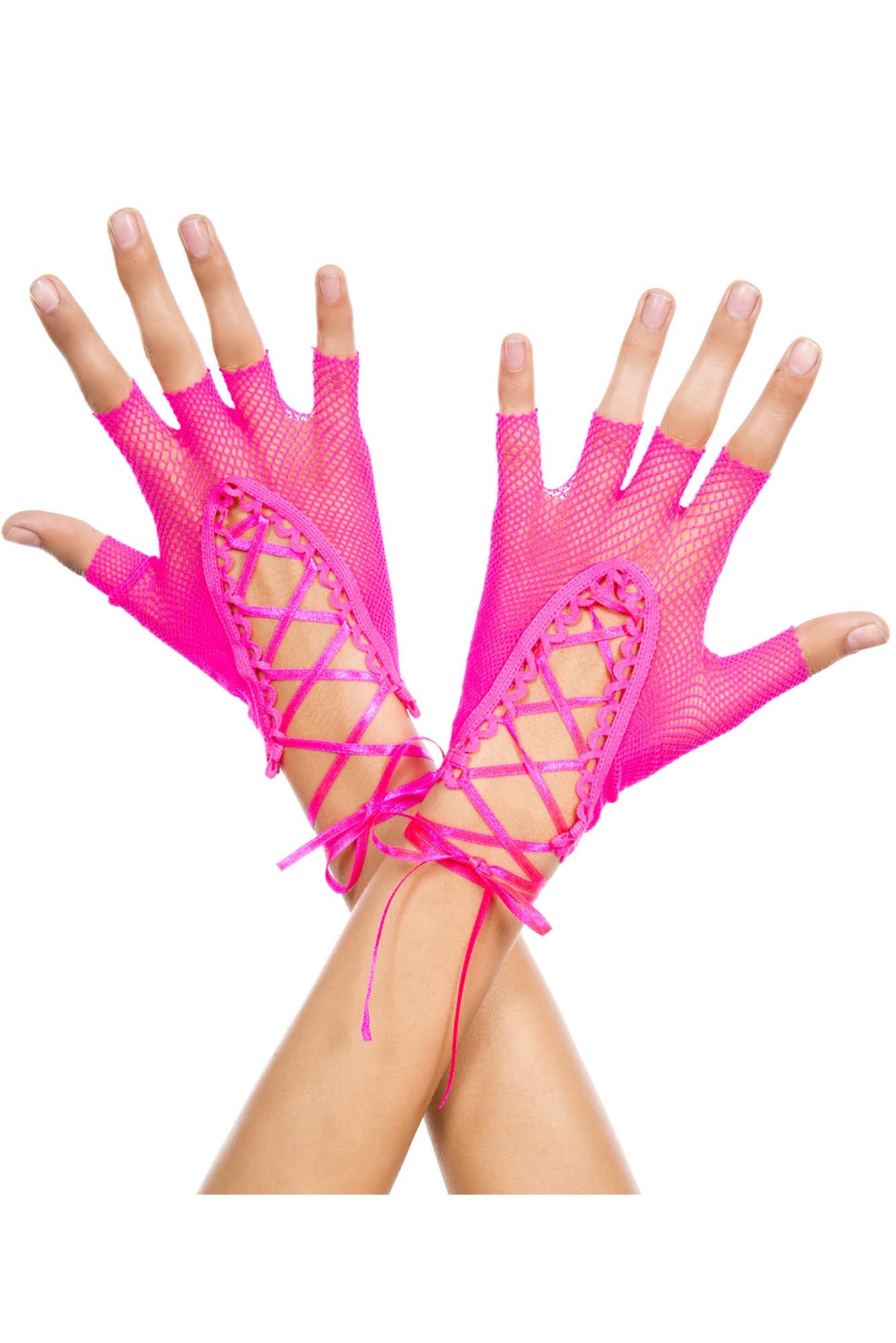 Pink Wrist Length Lace-up Gloves Fishnet Fingerless 0413 Edmonton
