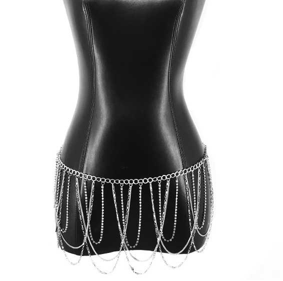 Silver draped chain and rhinestone belt waist chain 1704 Edmonton