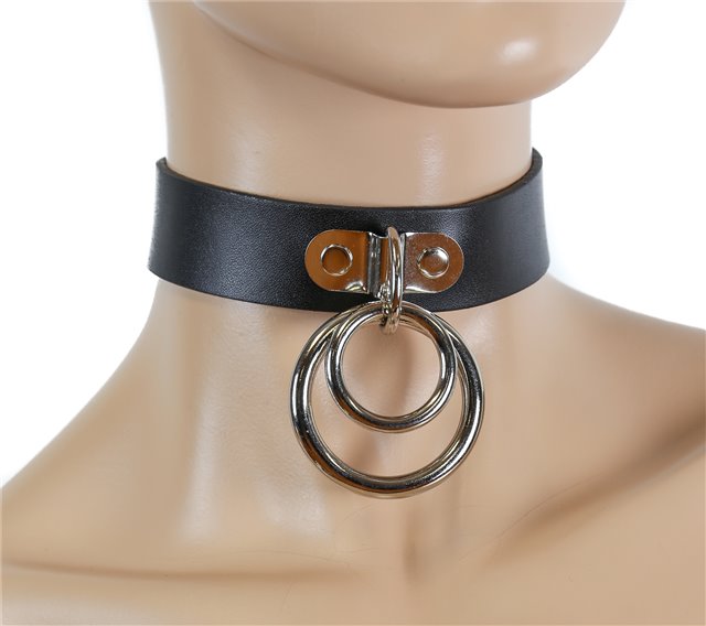 Black Leather Double O-Ring Collar 0523 Edmonton
