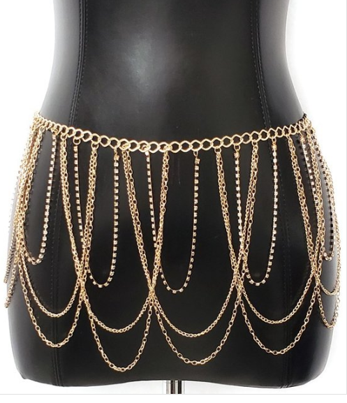 Gold draped chain and rhinestone belt waist chain 1704 Edmonton
