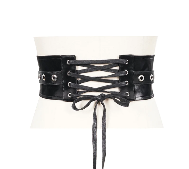 Shiny PVC Corset Belt with Decorative Lacing 22064 | Nightshade Corsets