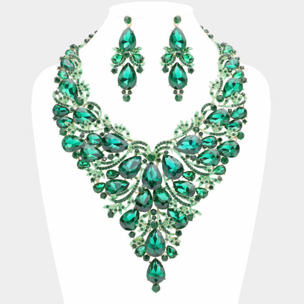 Gold Green Rhinestone Necklace Edmonton Canada