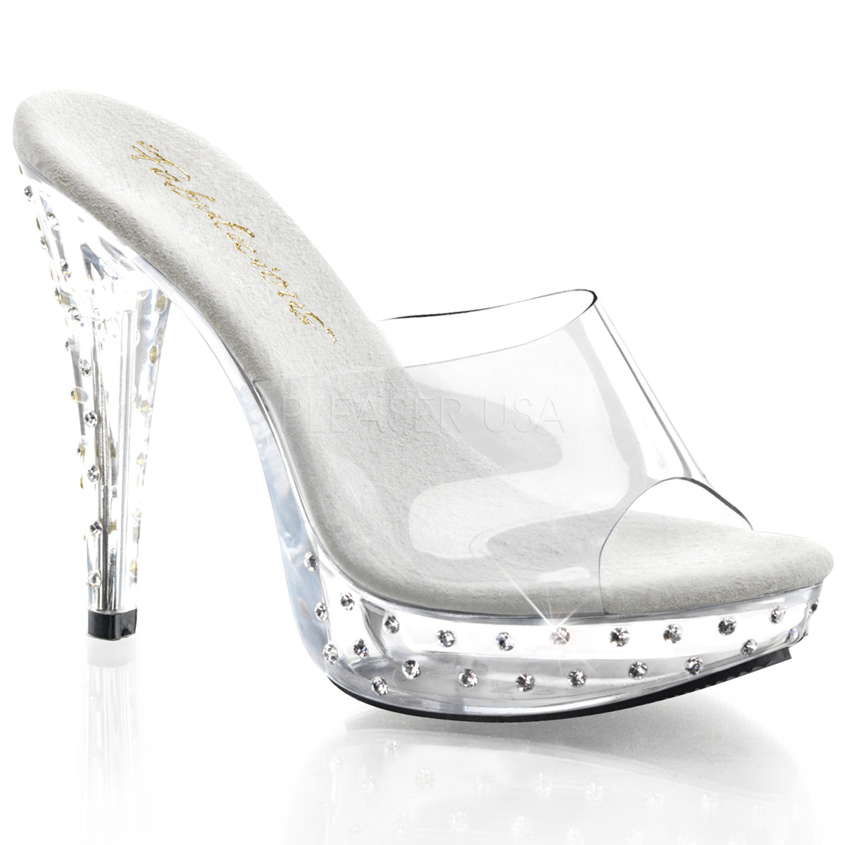Clear 5" High Heel Shoes with Rhinestones Cocktail-501