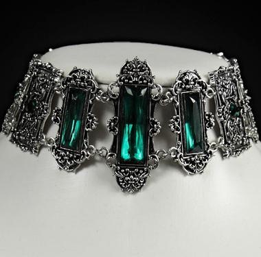Three green gems pewter framing gothic choker 4109 Edmonton
