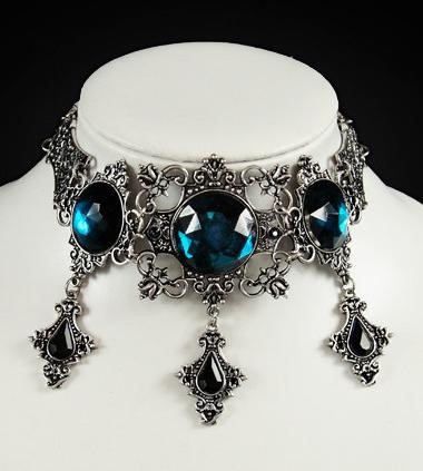 Turquoise gems pewter framed gothic necklace Victorian choker 4110 Edmonton