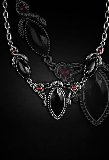Pewter snake necklace black and red gems 4106 Edmonton