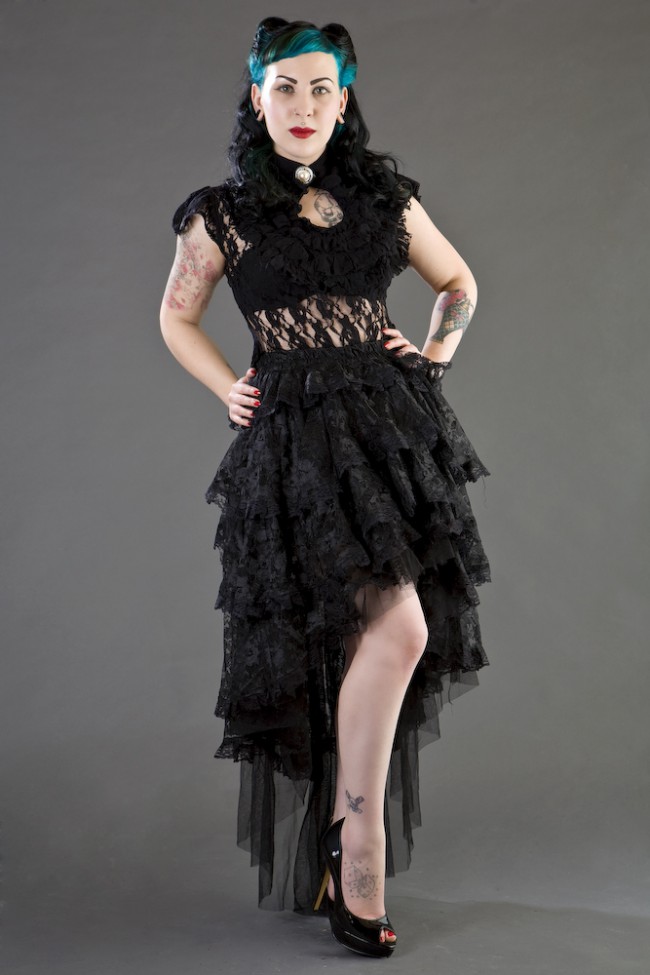 Ruffled Lace Waterfall Skirt 8123 Black