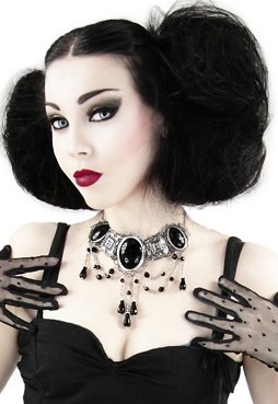 Draped pewter choker large black gems decorative chains gothic necklace 4113 Edmonton