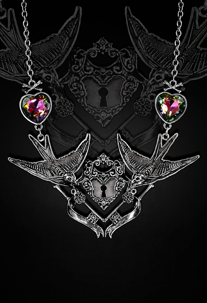 Spooky skeleton swallows necklace keyhole center 4114 Edmonton