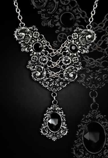Elegant necklace faux corset lacing black gems gothic style 4118 Edmonton