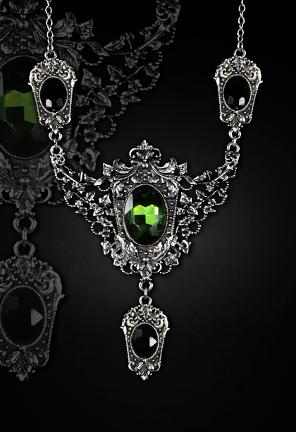 Pewter necklace green gems victorian style gothic necklace 4421 Edmonton