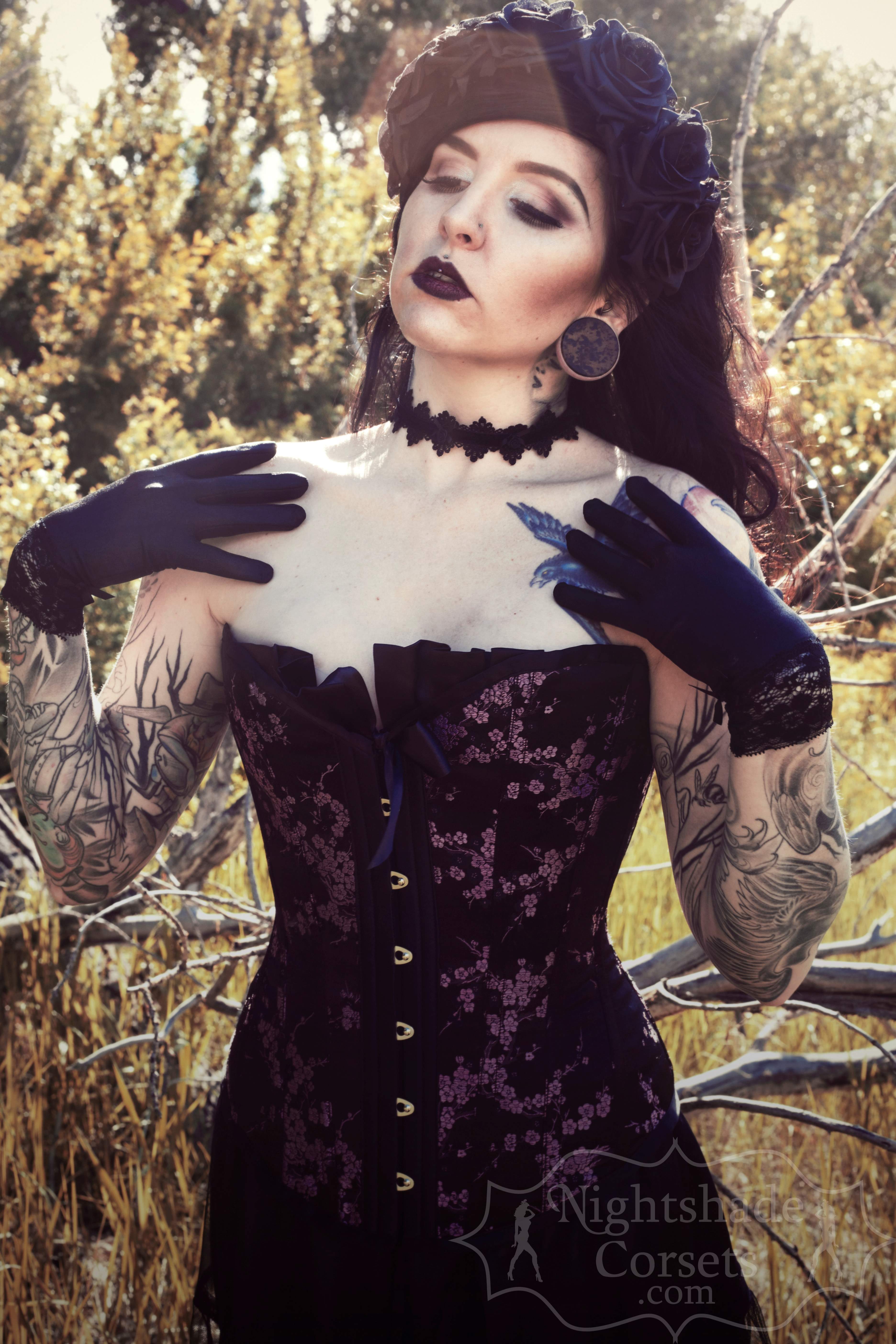 Black and Pink Ruffle and Bow Corset 9405