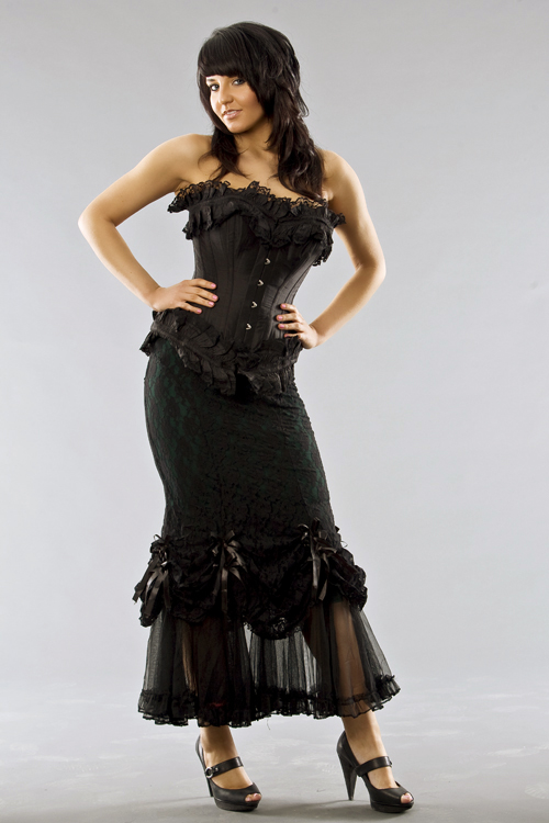 Sktretch Lace Skirt with a Ruffle Mesh Underlay 8111 Black