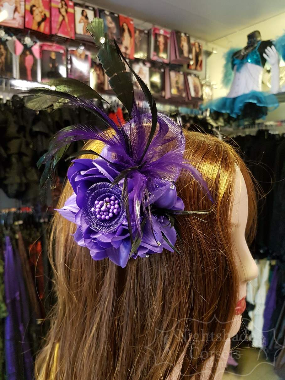 Flower and Feathers Hair Clip 5408 Purple