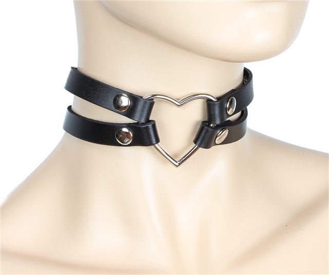 Double Stap Heart Ring Collar Black 2470 Edmonton