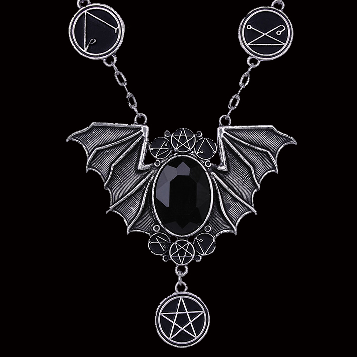 Jeweled center batwings pentagrams necklace gothic witchy 4434 Edmonton