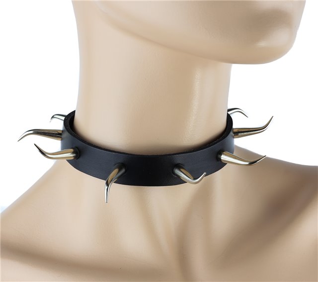 Curved Spikes Leather Collar 0238