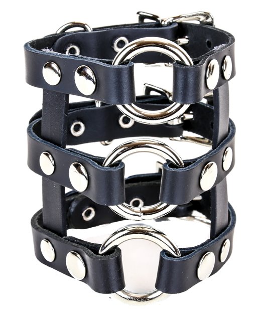 Black Leather 3 Row Cuff O-Rings Buckles 0117 Edmonton