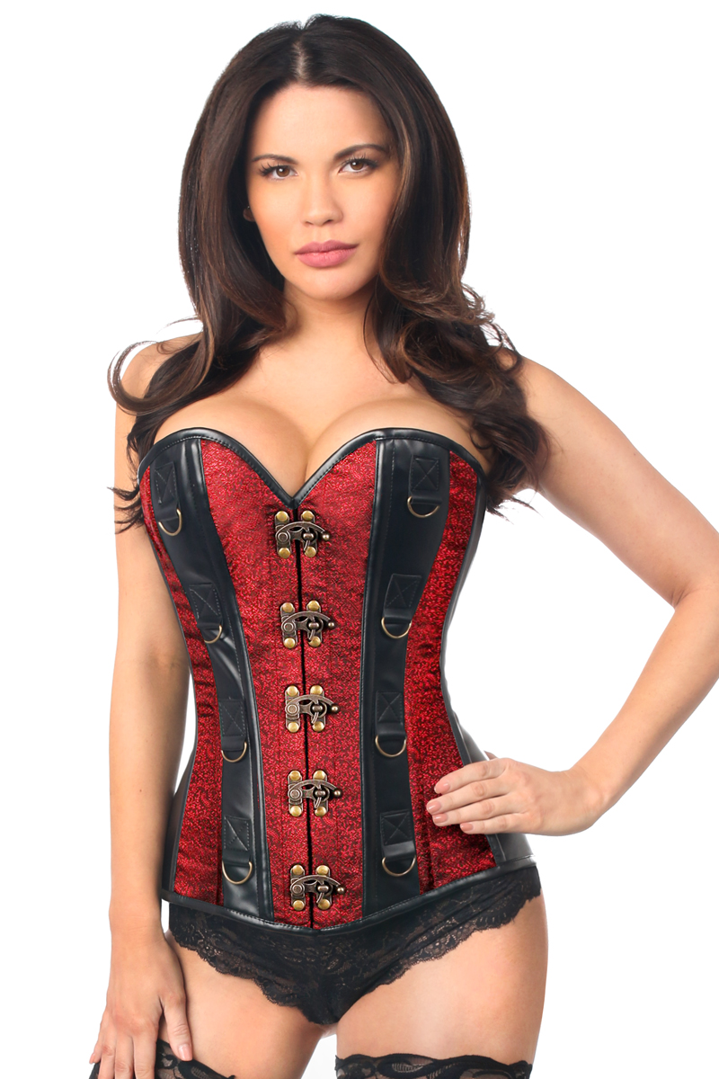 Bronze Buckle and Pleather Corset 11341 Wine