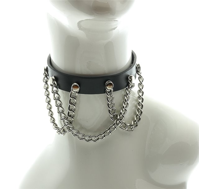 Black Leather Collar Draped Chains 0595 Edmonton