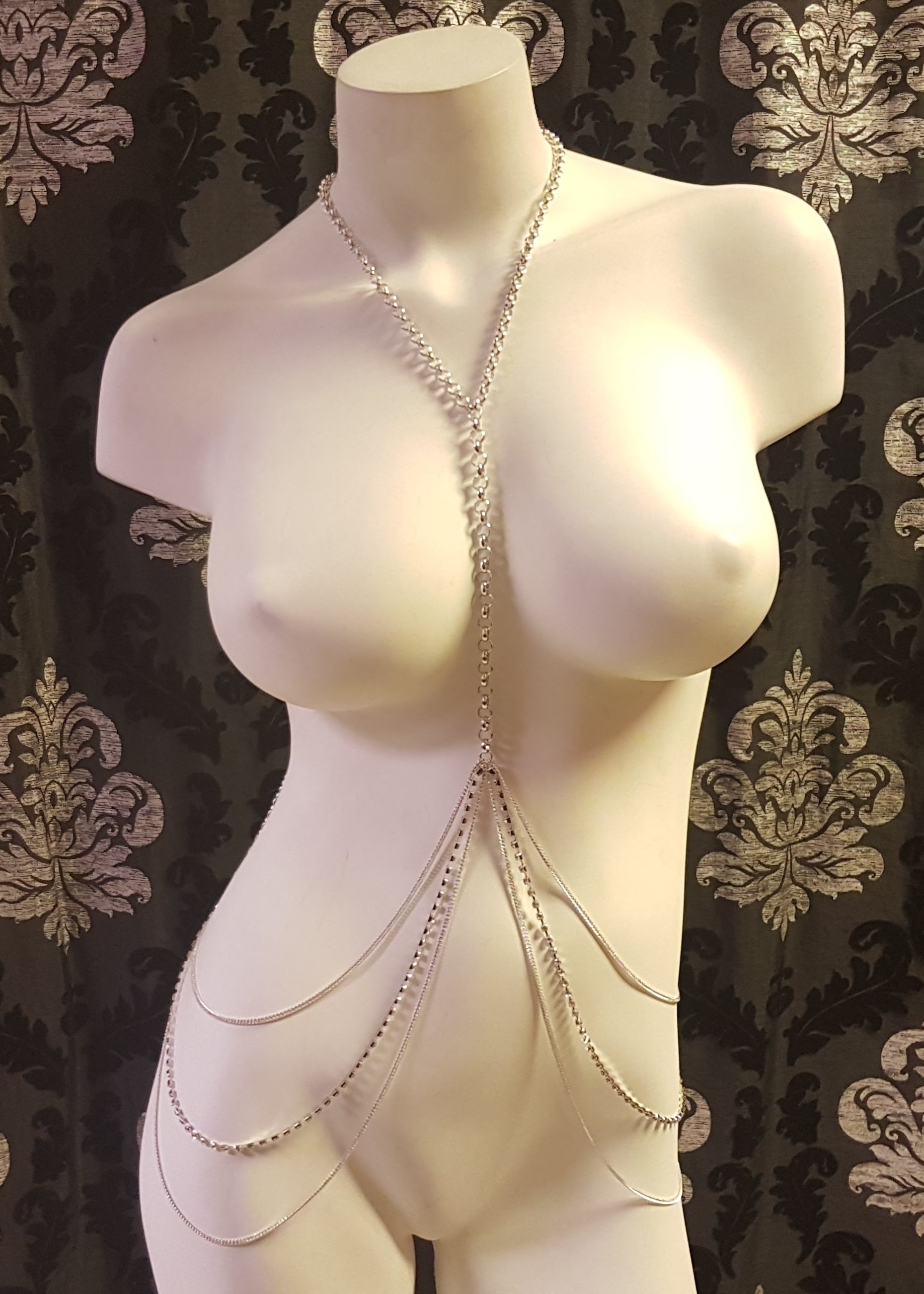 Draped Rhinestone Body Chain 7973 Silver