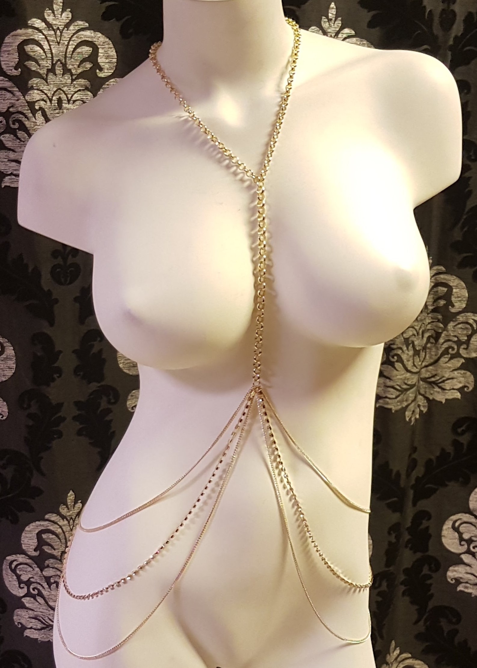 Draped Rhinestone Body Chain 7973 Gold