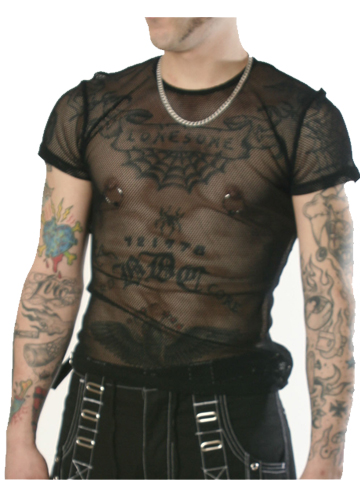 Men's Short Sleeve Fishnet Top 7109 Black