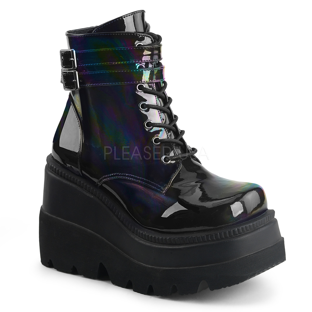 Wedge Platform Boots Shaker-52 Black Holographic