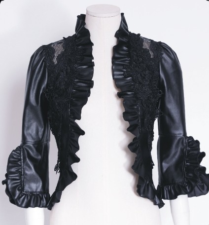 Faux Leather Jacket with Lace Appliques 10112