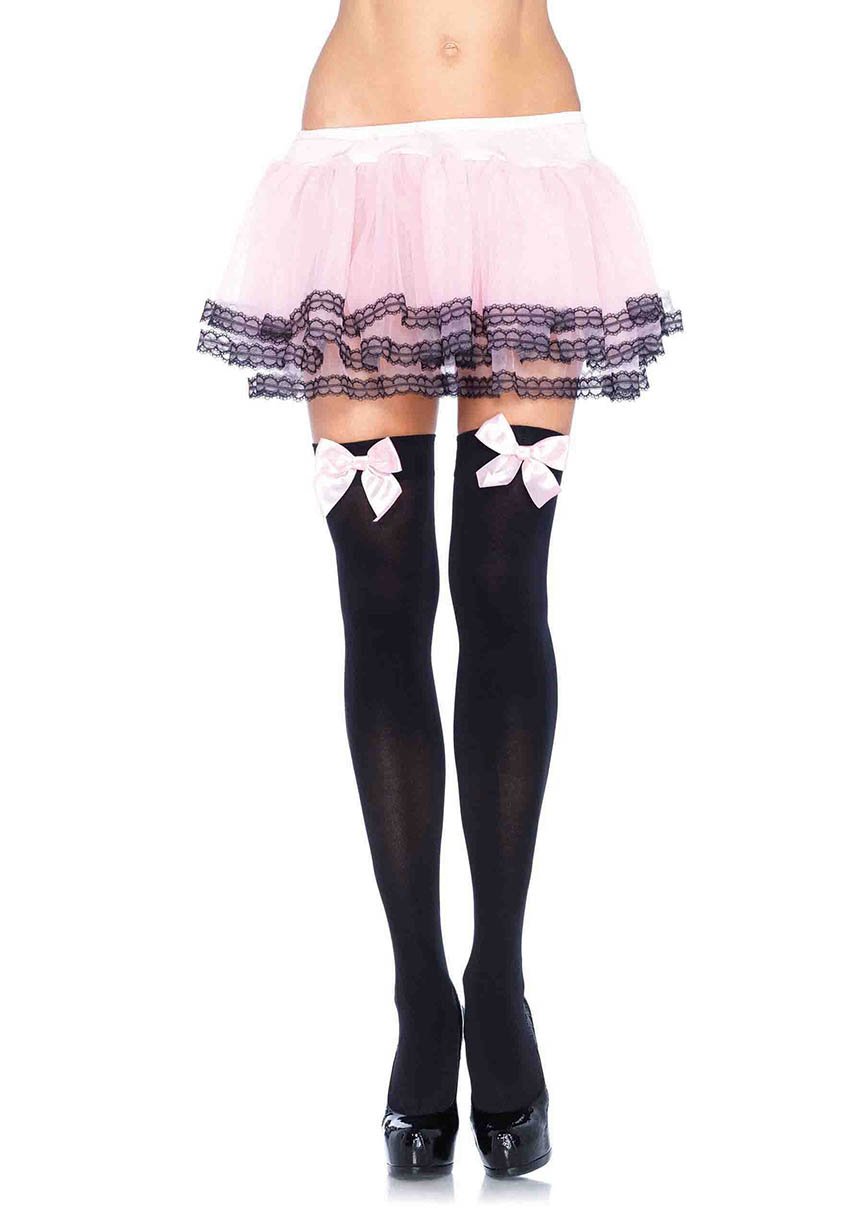 Black Stockings with Pink Bows Edmonton Thigh Highs