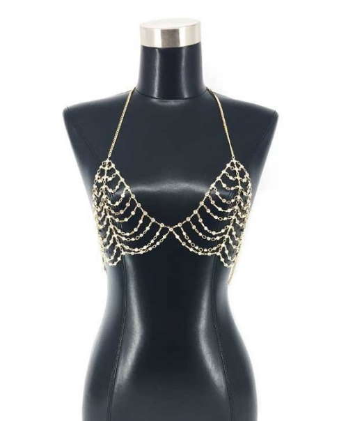 Silver draped chain and rhinestone bra 1703 Edmonton