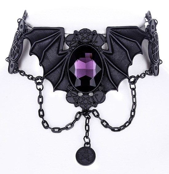 Matte black bat choker purple stone 4445 Edmonton