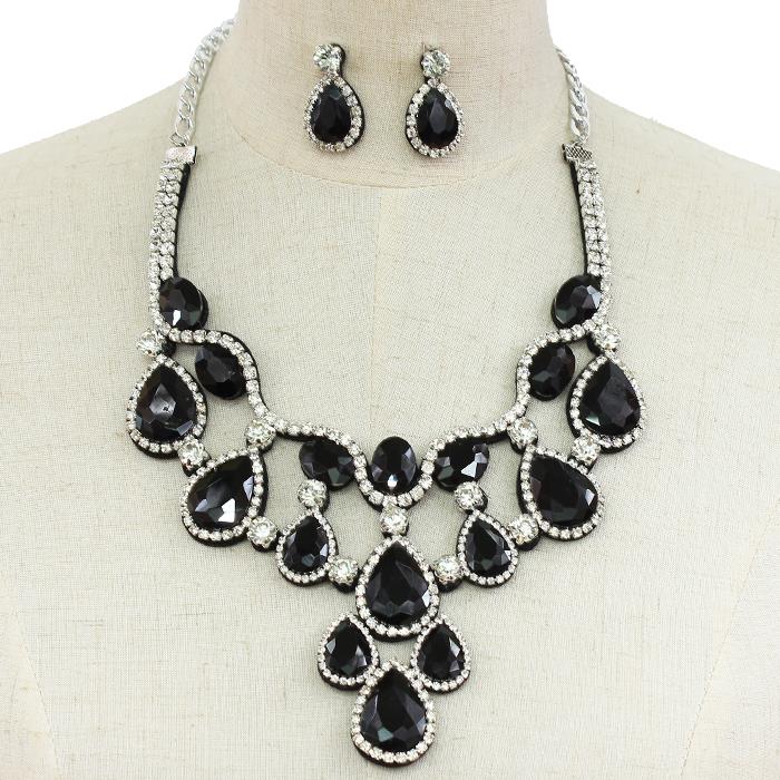 Black sparkling rhinestone necklace matching earrings 152163 Edmonton