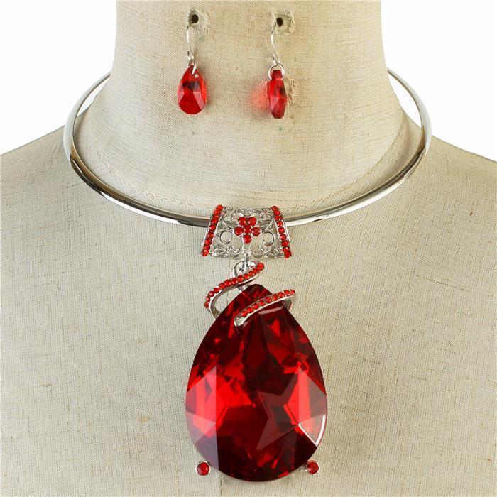 Sparkling rhinestone necklace red gem matching earrings 140547 Edmonton