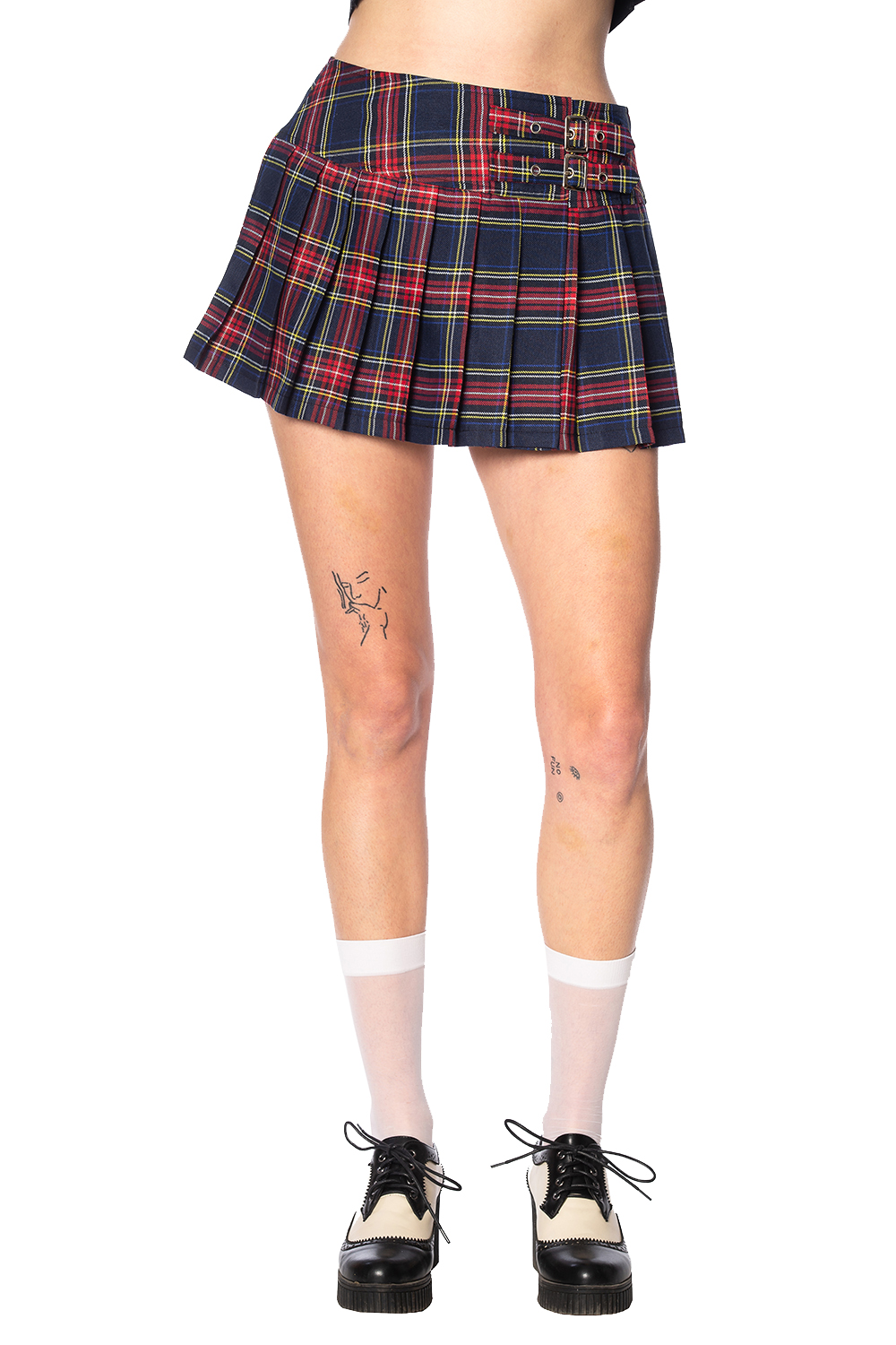 Pleated Plaid Skirt 0216 Navy