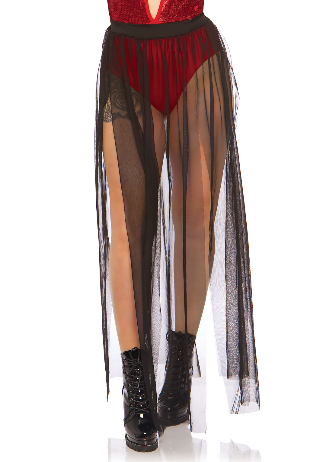 Sheer Mesh Skirt with Slits 86773 Black