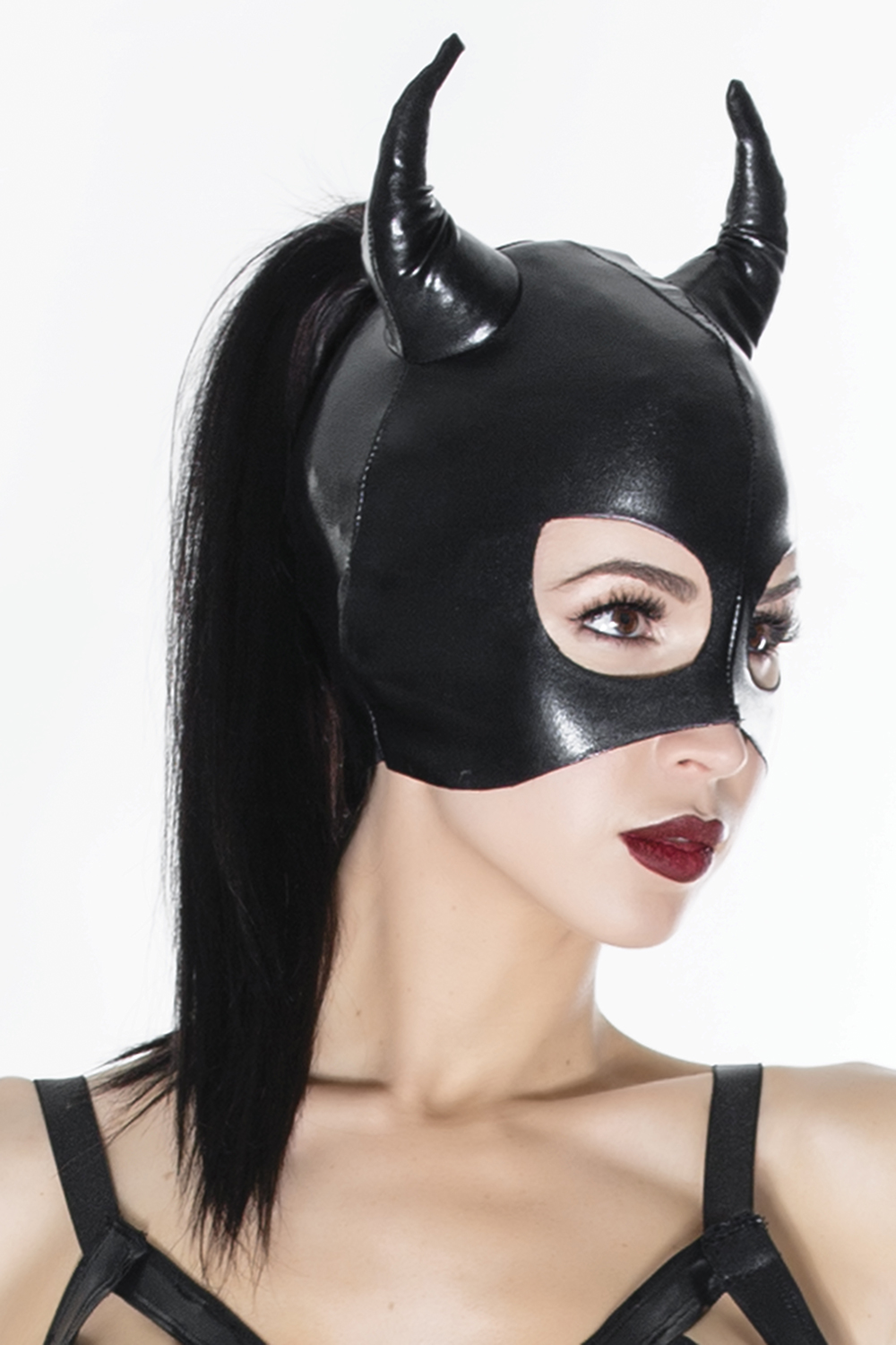 Black Wet Look Hood With Horns 9387 Edmonton