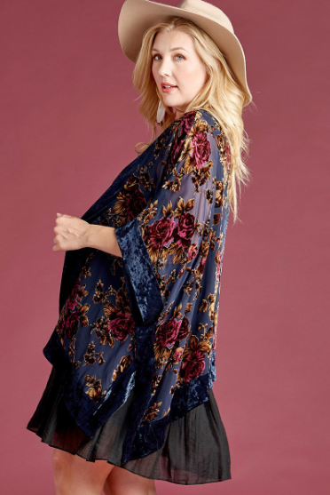 Burned Velvet Kimono 12283 Navy