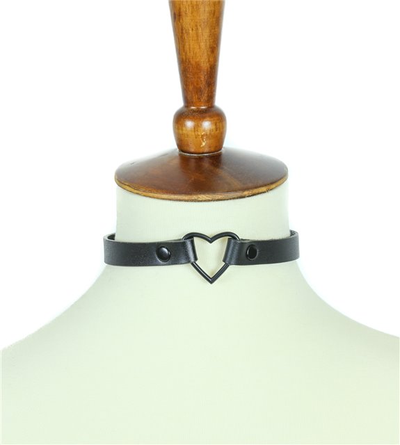 Faux Leather Collar with a Heart 24223 Black/Black