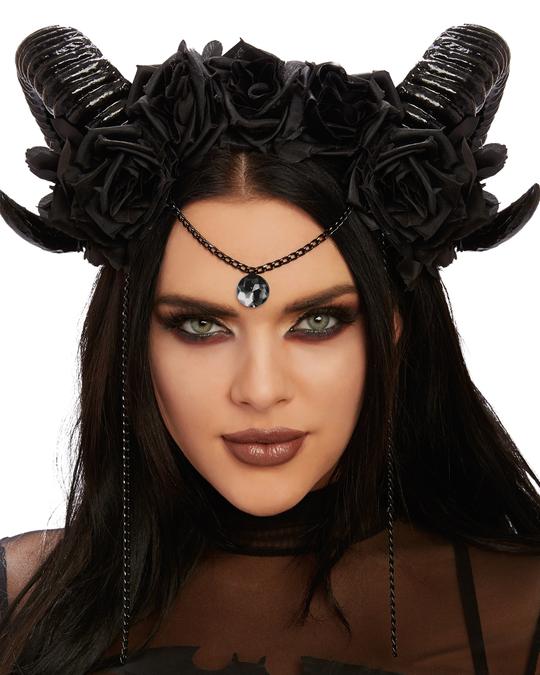 Floral headpiece ram horns draped chain accents 11651 Edmonton