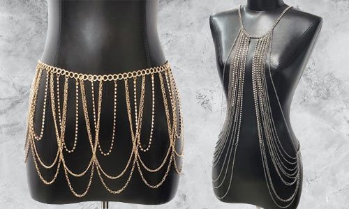 Body jewelery and belts for lingerie, dress up, clubbing, and rave wear