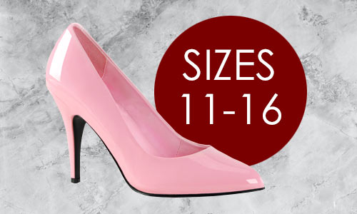 Women's shoes and boots in large, wide sizes for drag and crossdressing