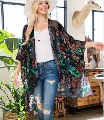 Forest Green Burn Out Velvet Kimono Robe Jacket Edmonton