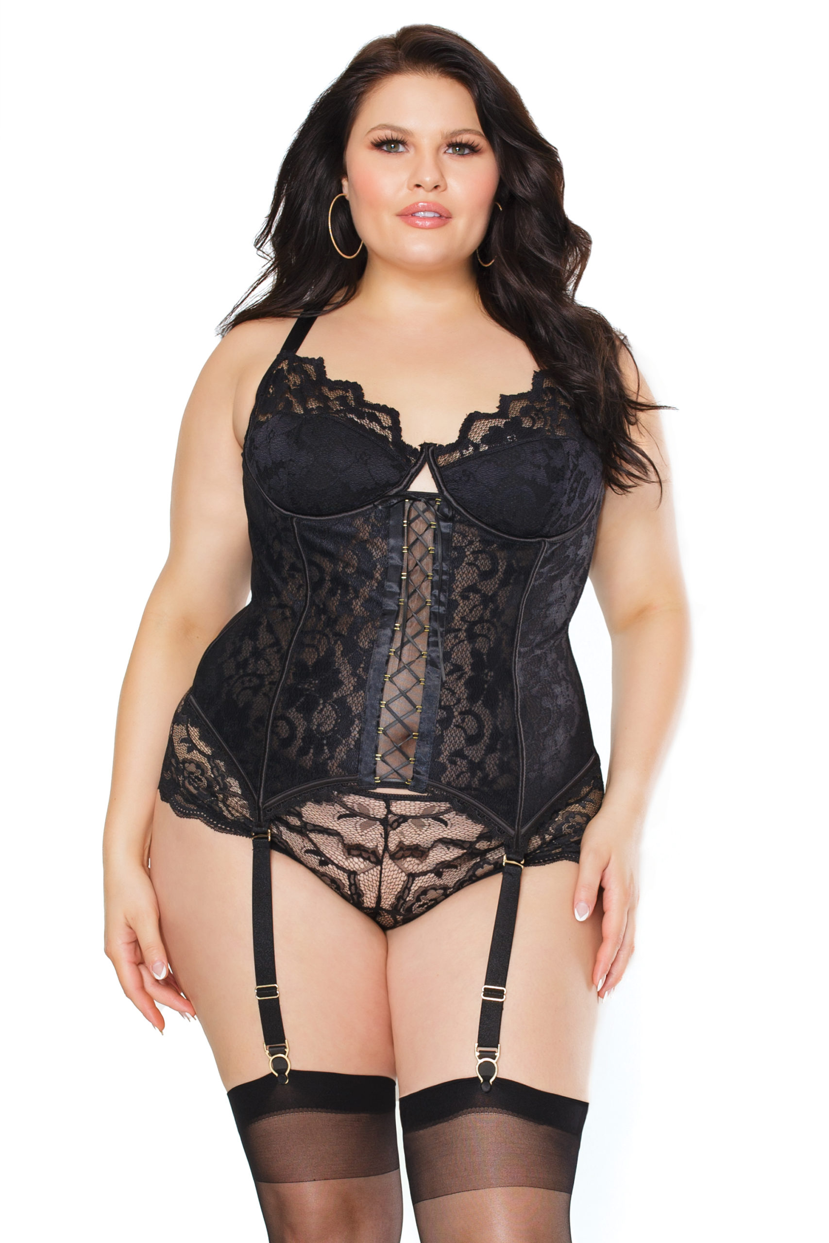 Stretch Lace Merry Widow with Underwire Cups 22121 Black - Image 3