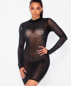 Black Mesh Rhinestone Dress Edmonton